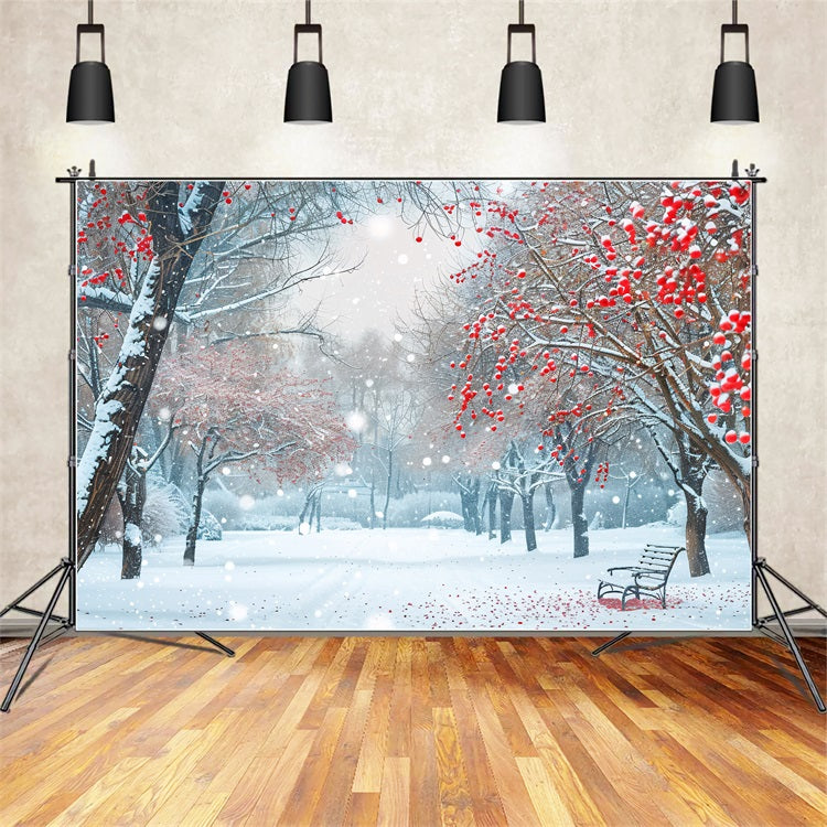 Winter Backdrop Scenes Picturesque Snowy Park Berries Backdrop UK BRP11-35