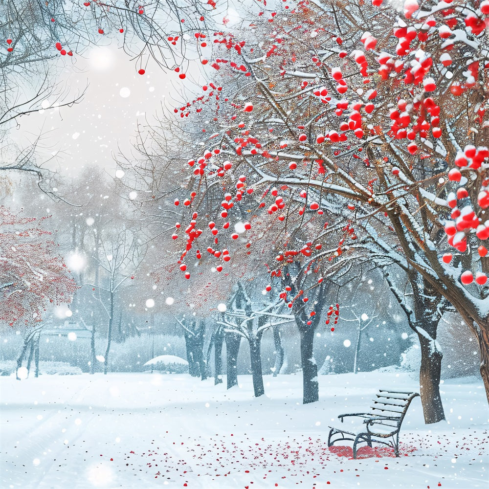 Winter Backdrop Scenes Picturesque Snowy Park Berries Backdrop UK BRP11-35