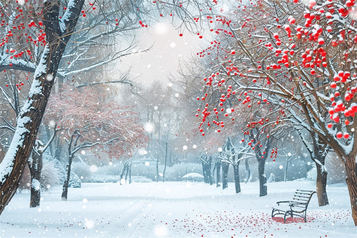 Winter Backdrop Scenes Picturesque Snowy Park Berries Backdrop UK BRP11-35