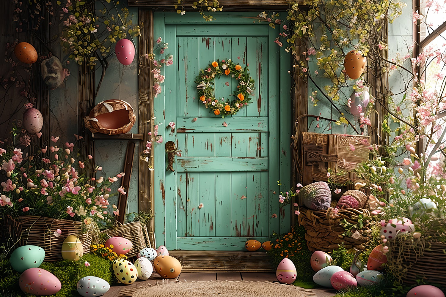 Photo Backdrop Easter Green Door Egg Decor Backdrop UK BRP11-350