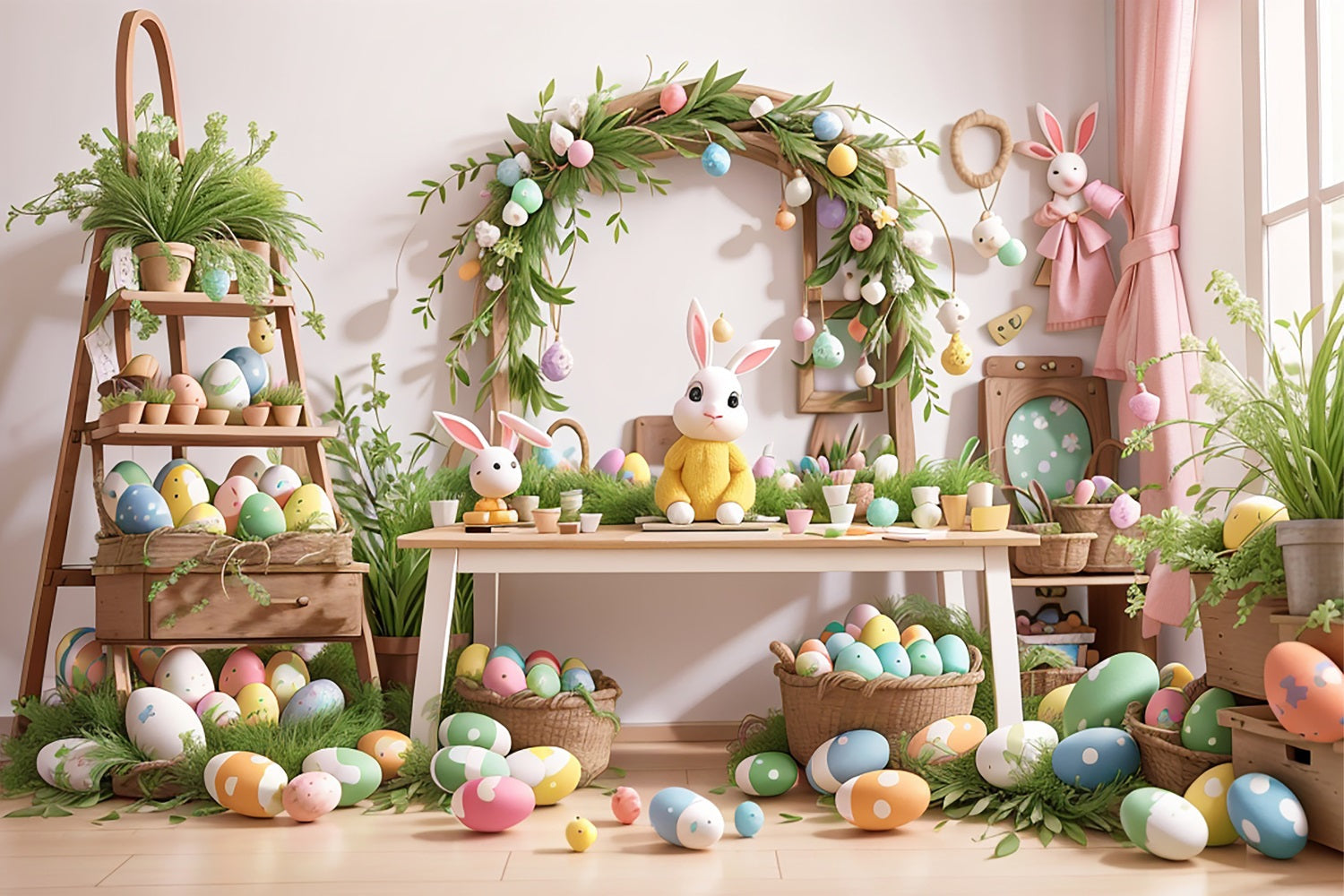 Easter Bunny Picture Backdrop Tabletop Egg Decor Backdrop UK BRP11-351