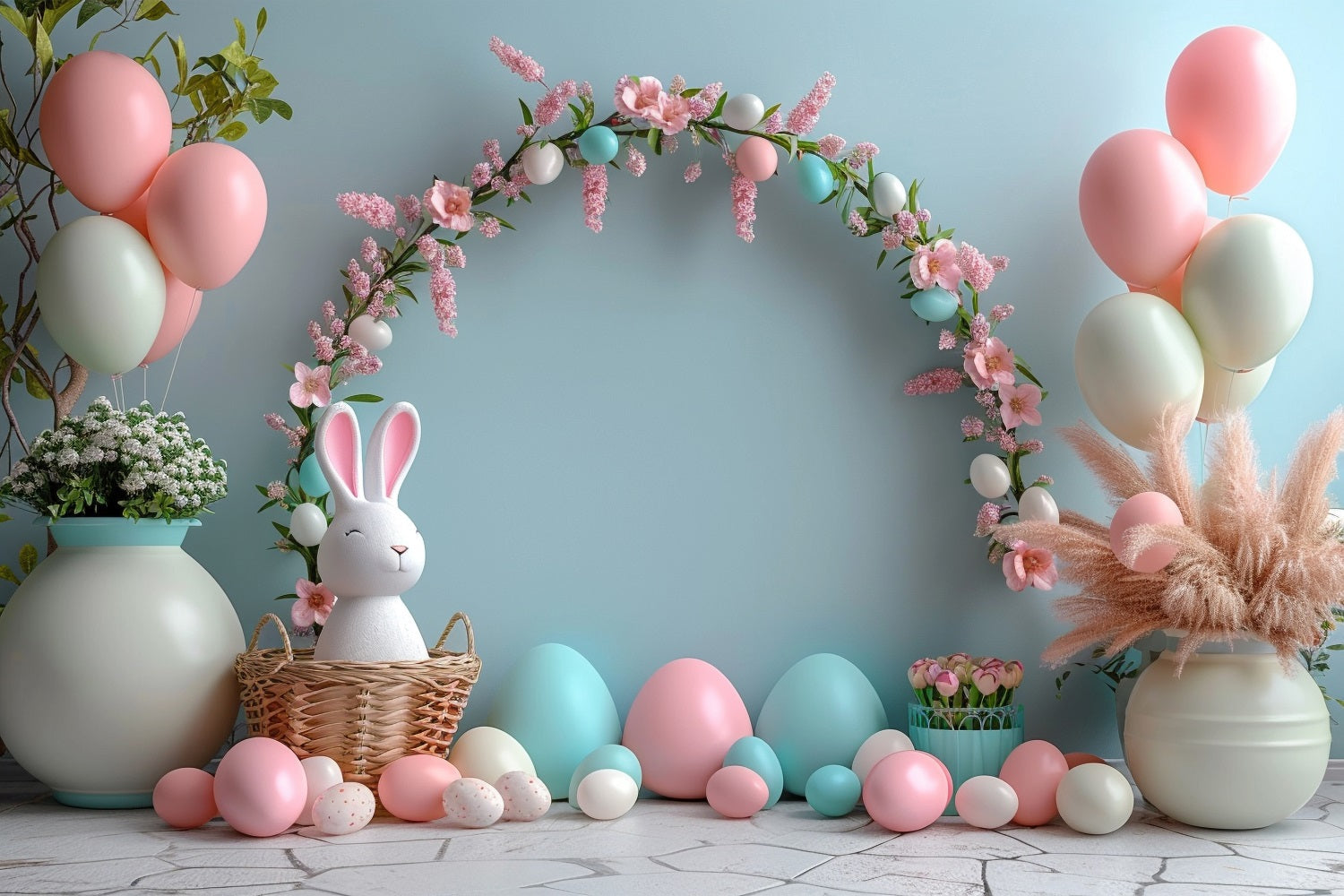 Easter Bunny Backdrop Egg Balloon Garland Backdrop UK BRP11-352