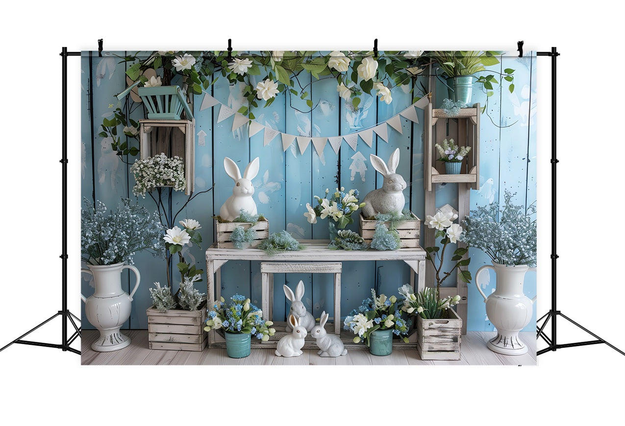 Easter Bunny Backdrop Blue Floral Table Backdrop UK BRP11-355