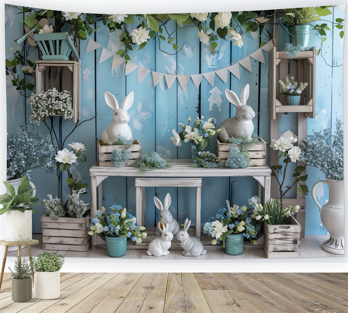 Easter Bunny Backdrop Blue Floral Table Backdrop UK BRP11-355