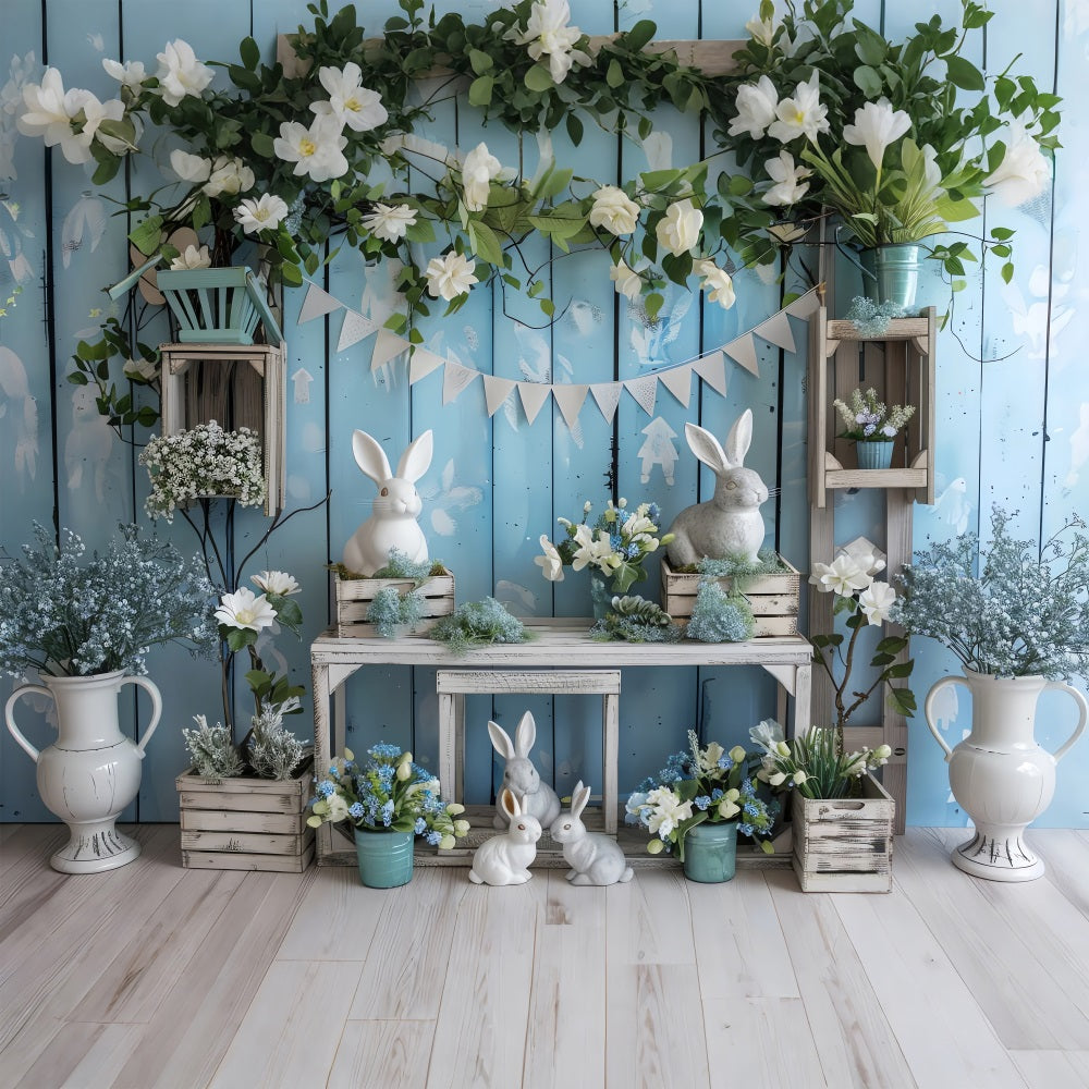 Easter Bunny Backdrop Blue Floral Table Backdrop UK BRP11-355