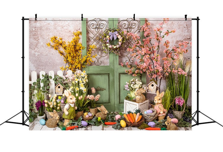 Easter Spring Backdrops Green Door Bunny Scene Backdrop UK BRP11-357