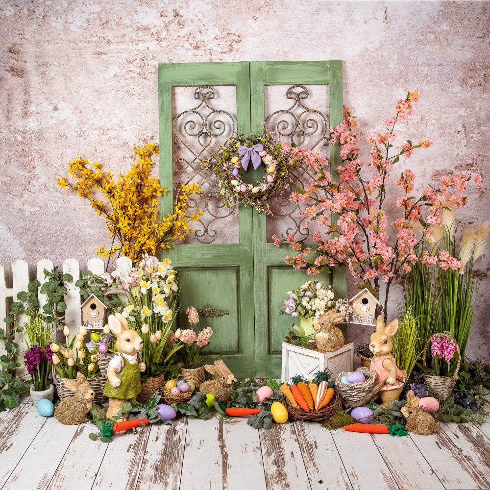 Easter Spring Backdrops Green Door Bunny Scene Backdrop UK BRP11-357