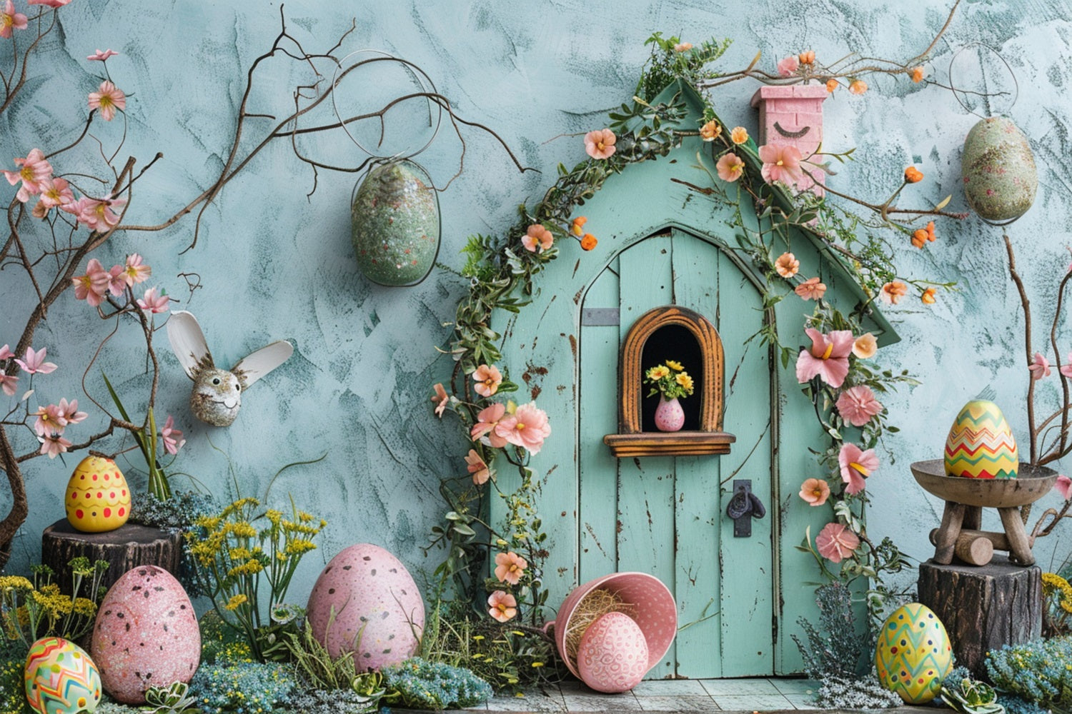 Easter Party Backdrop Egg House Spring Backdrop UK BRP11-358