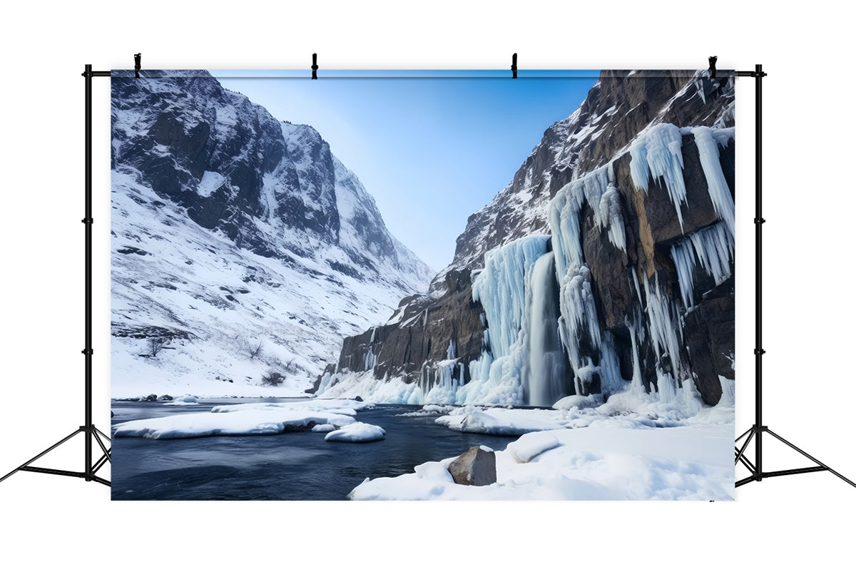 Winter Scene Backdrops Majestic Ice-Covered Waterfall Backdrop UK BRP11-36