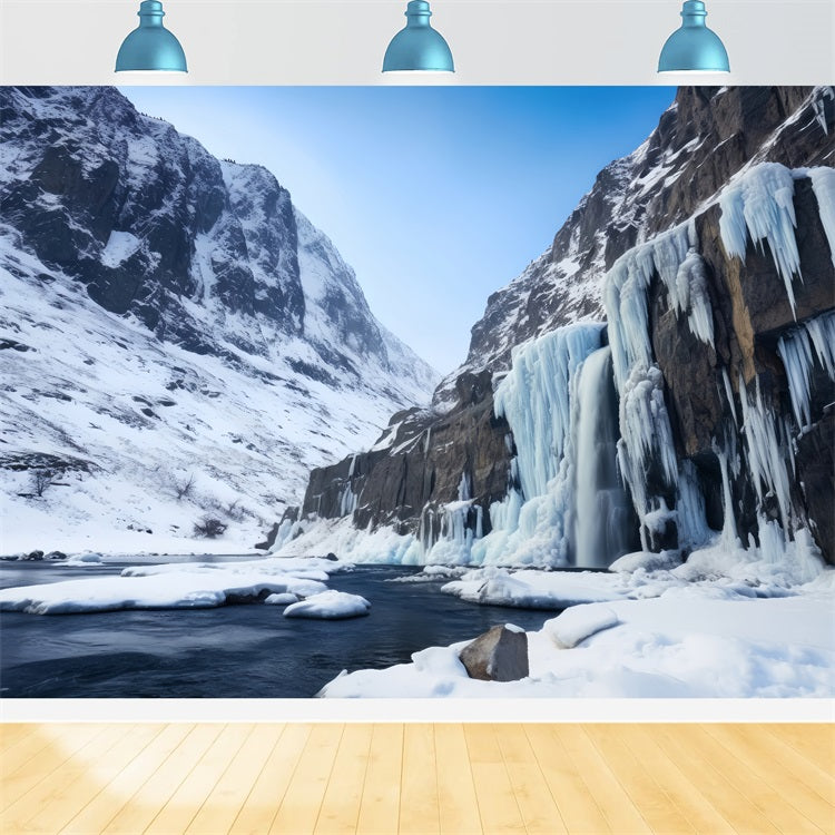 Winter Scene Backdrops Majestic Ice-Covered Waterfall Backdrop UK BRP11-36