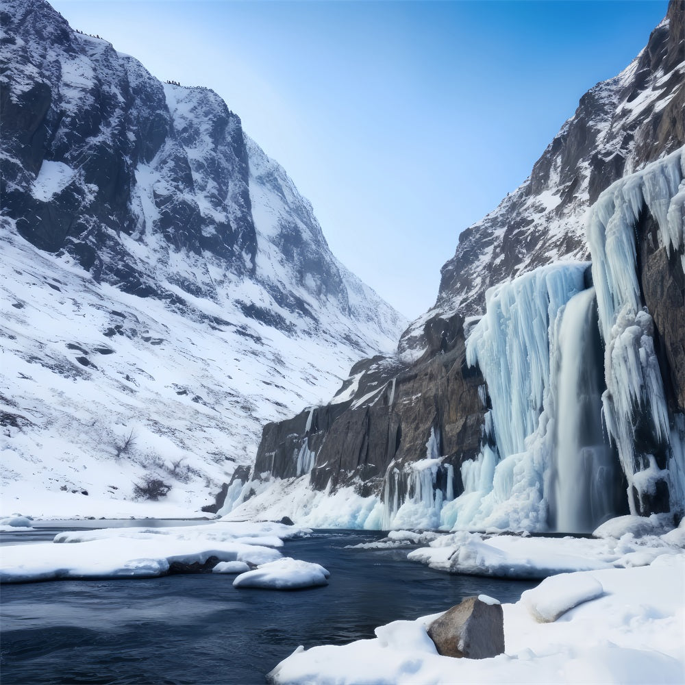 Winter Scene Backdrops Majestic Ice-Covered Waterfall Backdrop UK BRP11-36