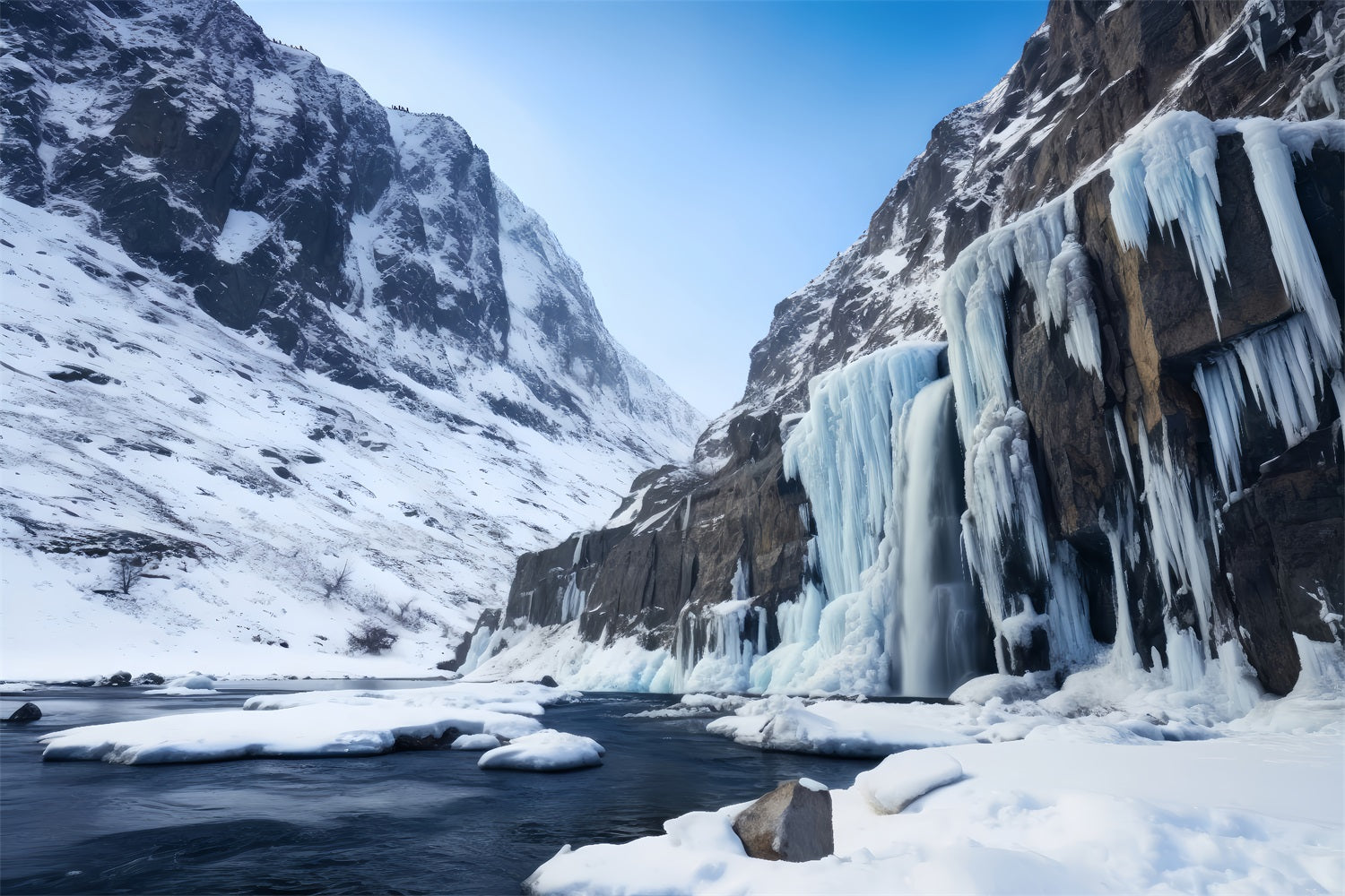 Winter Scene Backdrops Majestic Ice-Covered Waterfall Backdrop UK BRP11-36