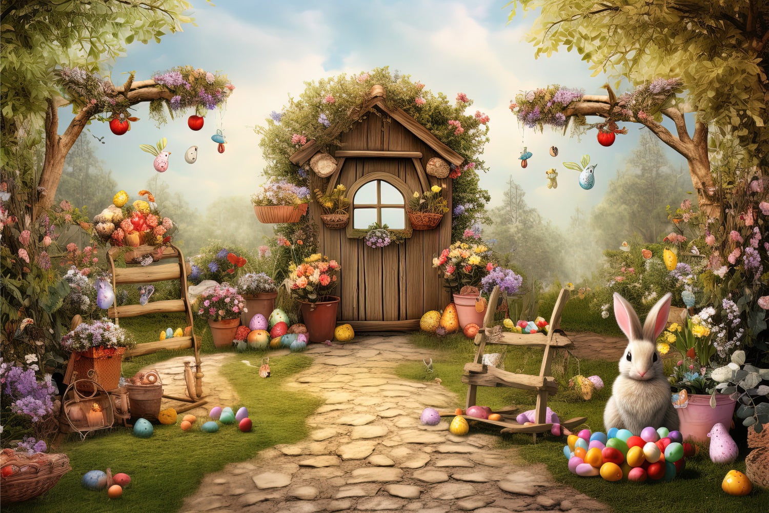 Happy Easter Backdrops Bunny Garden Path Eggs Backdrop UK BRP11-360