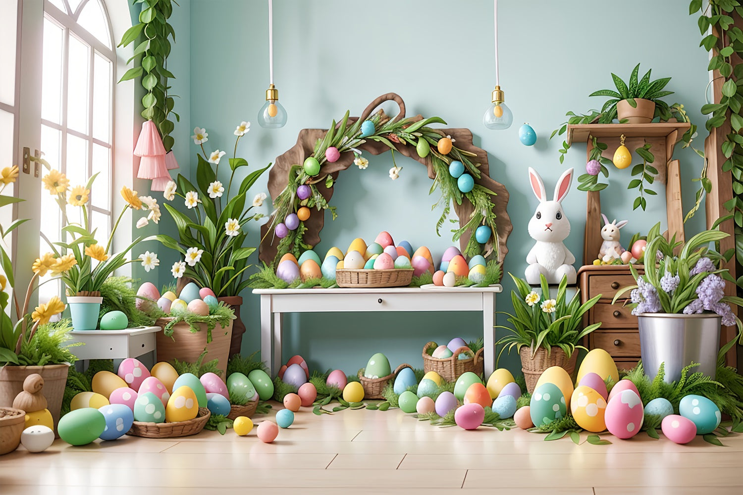 Easter Backdrop Ideas Bunny Table Vibrant Eggs Backdrop UK BRP11-361