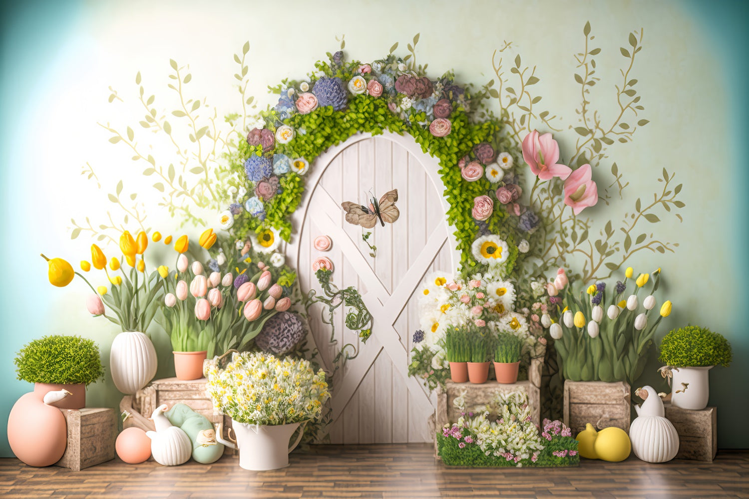 Easter Backdrops Tulip Butterfly Door Decor Backdrop UK BRP11-362