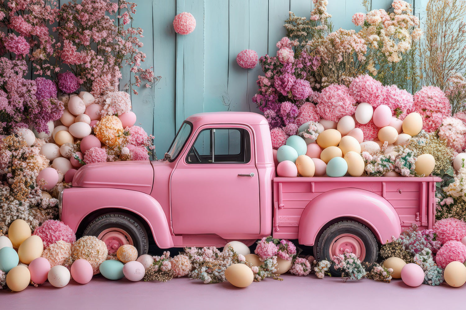 Easter Photography Backdrops Pink Truck Floral Egg Backdrop UK BRP11-364