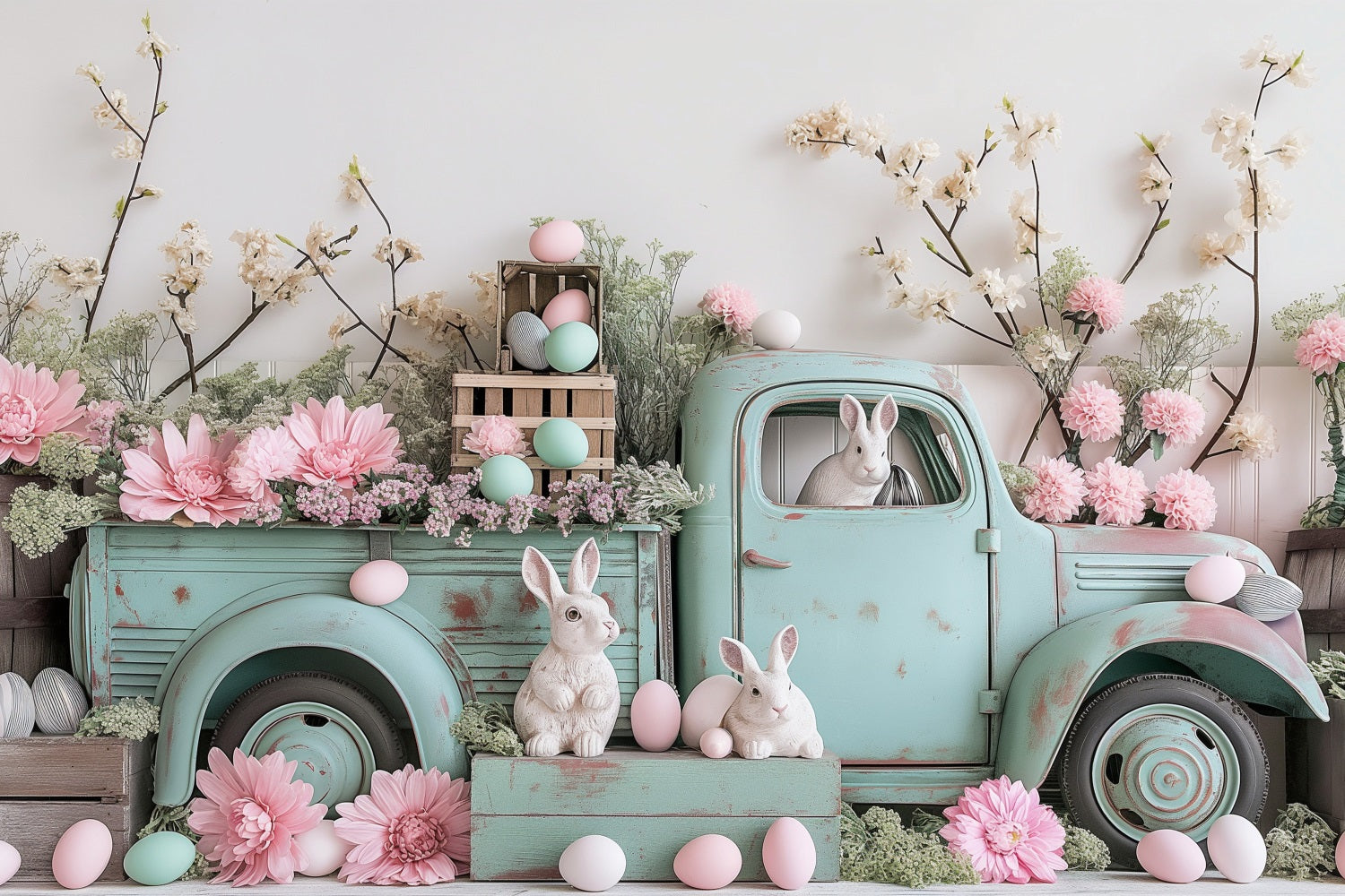 Easter Picture Backdrops Truck Eggs Bunny Backdrop UK BRP11-365