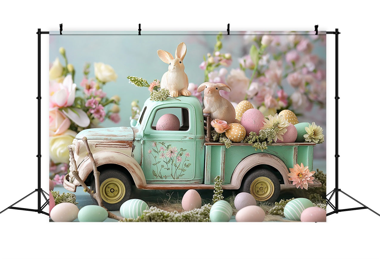 Easter Pictures Backdrop Bunny Truck Floral Eggs Backdrop UK BRP11-366