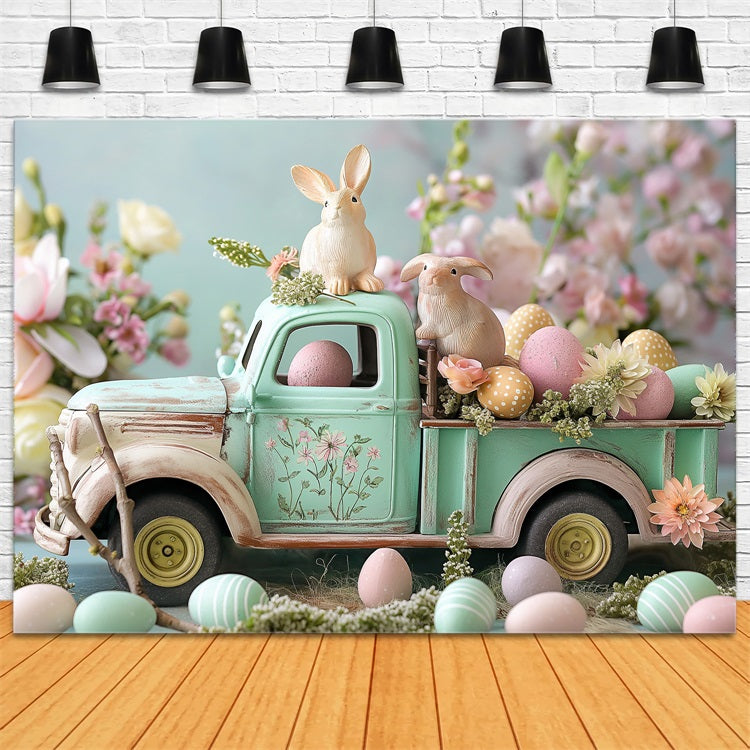 Easter Pictures Backdrop Bunny Truck Floral Eggs Backdrop UK BRP11-366