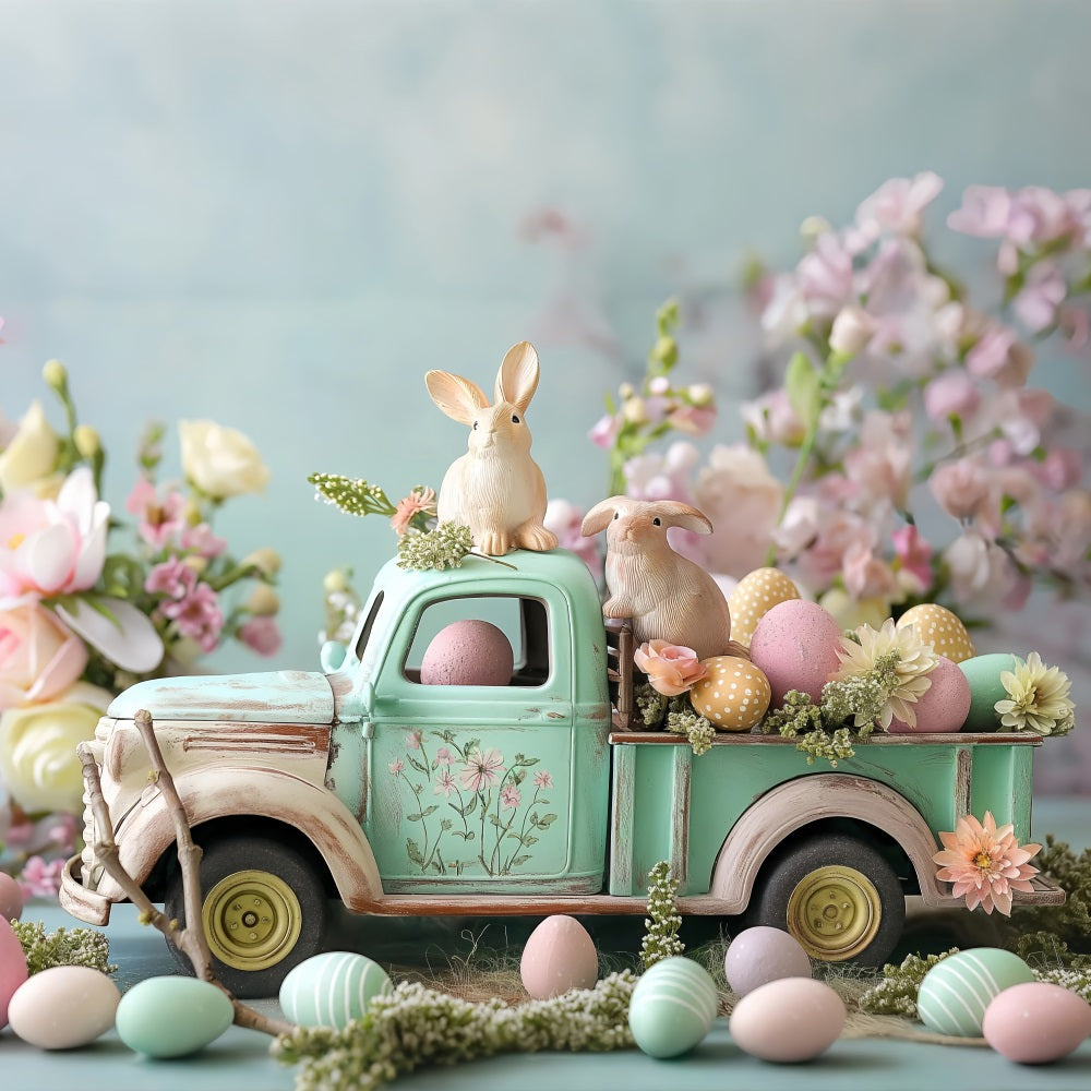 Easter Pictures Backdrop Bunny Truck Floral Eggs Backdrop UK BRP11-366