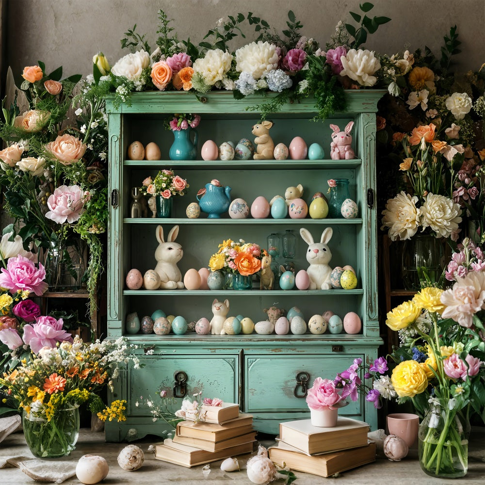 Easter Bunny Backdrop Shelf Floral Eggs Backdrop UK BRP11-367