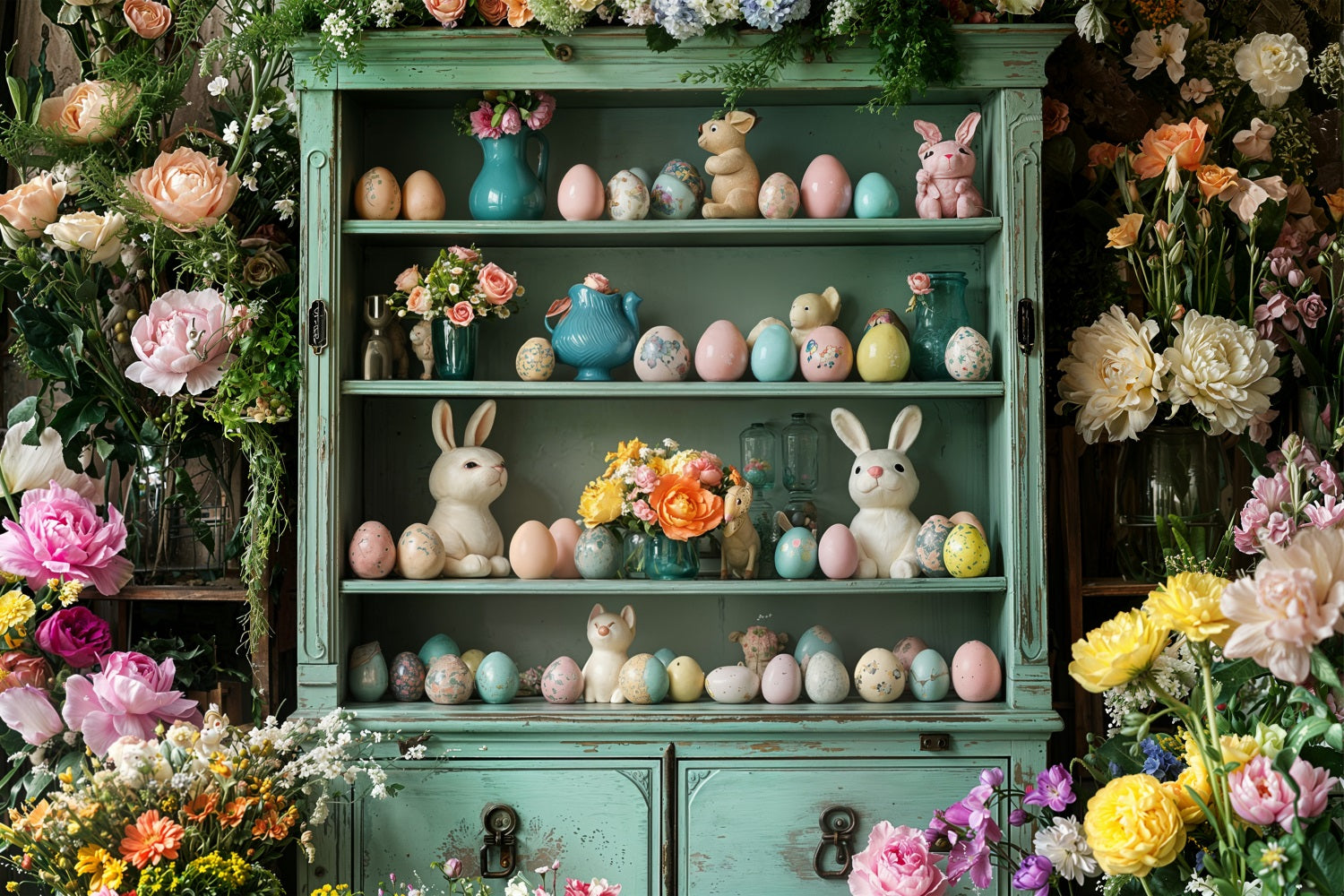 Easter Bunny Backdrop Shelf Floral Eggs Backdrop UK BRP11-367