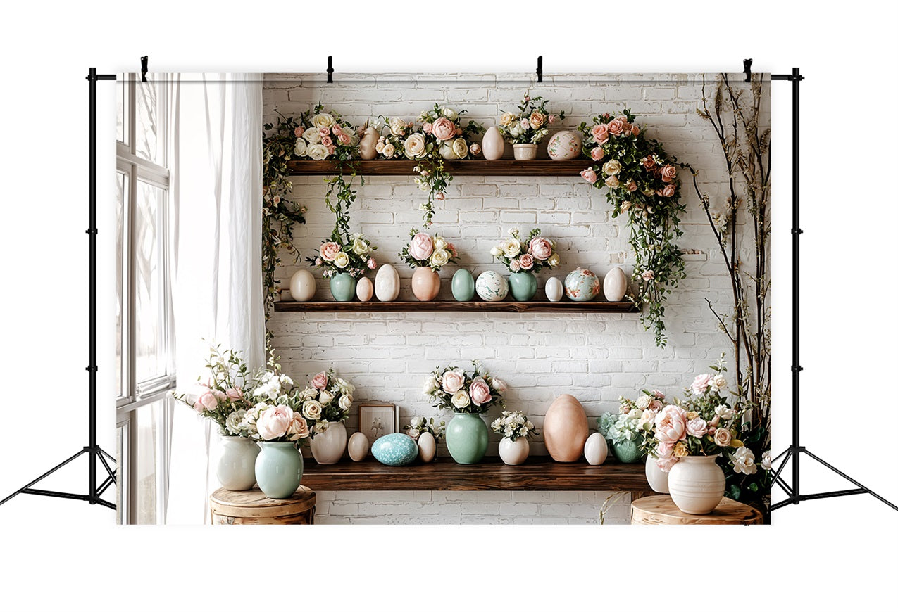 Easter Photography Backdrop Brick Wall Floral Egg Backdrop UK BRP11-369