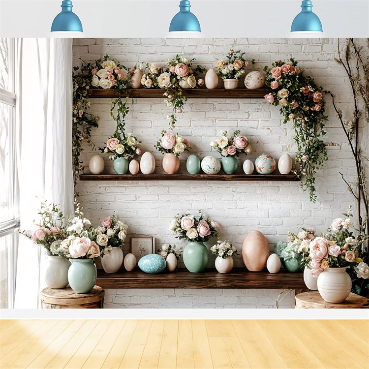 Easter Photography Backdrop Brick Wall Floral Egg Backdrop UK BRP11-369