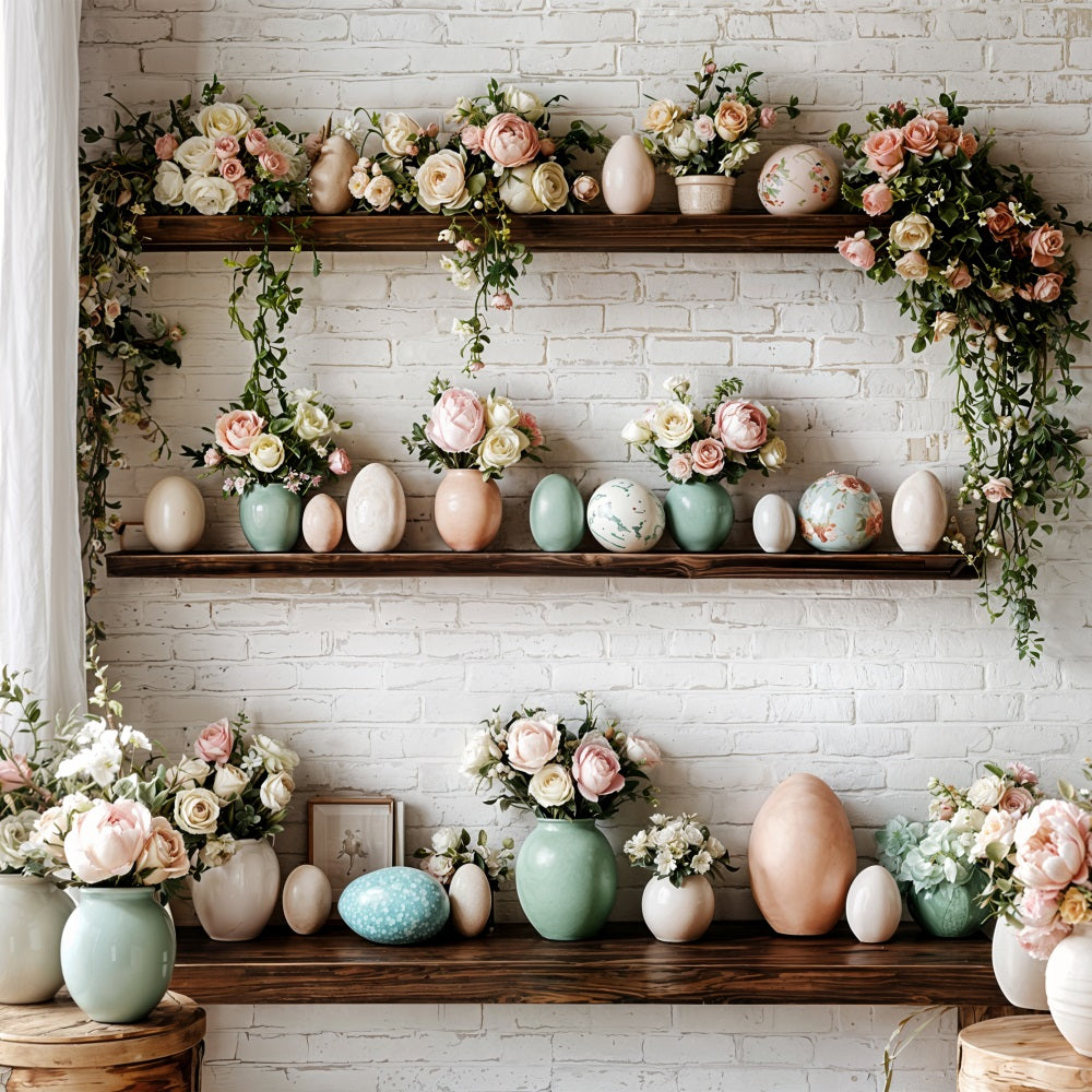 Easter Photography Backdrop Brick Wall Floral Egg Backdrop UK BRP11-369