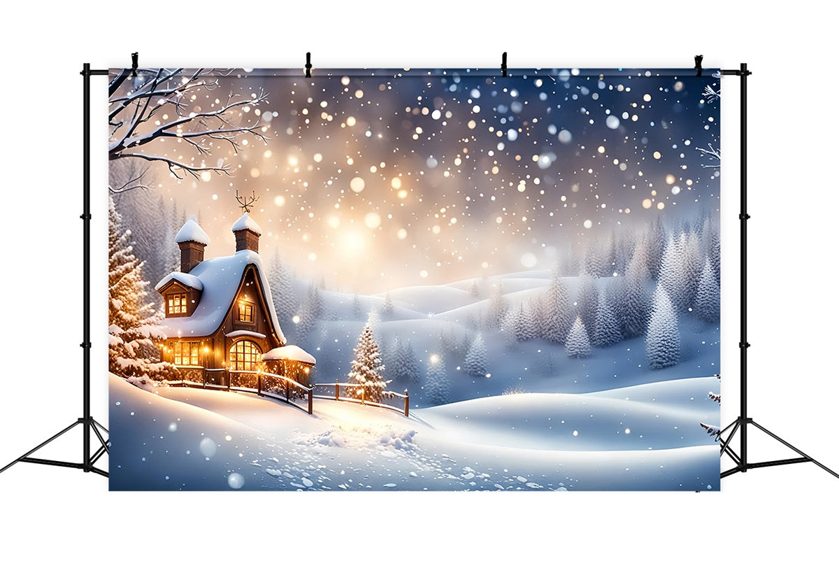 Winter Backdrop Ideas Cottage Nestled Snowy Landscape Backdrop UK BRP11-37