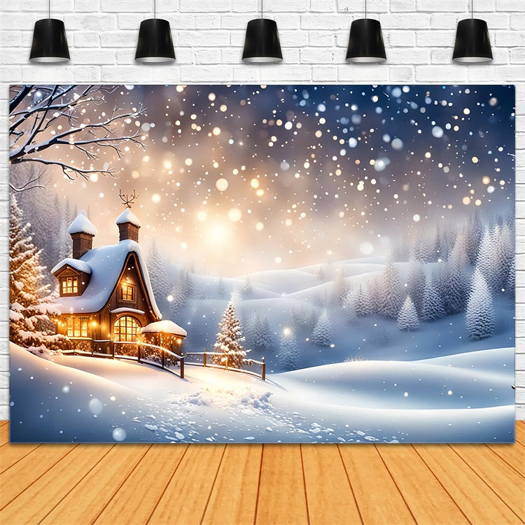 Winter Backdrop Ideas Cottage Nestled Snowy Landscape Backdrop UK BRP11-37