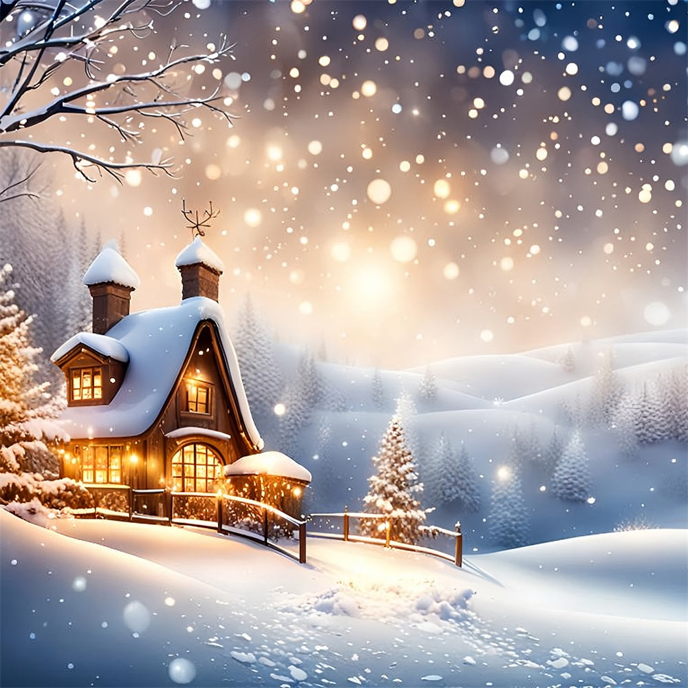 Winter Backdrop Ideas Cottage Nestled Snowy Landscape Backdrop UK BRP11-37