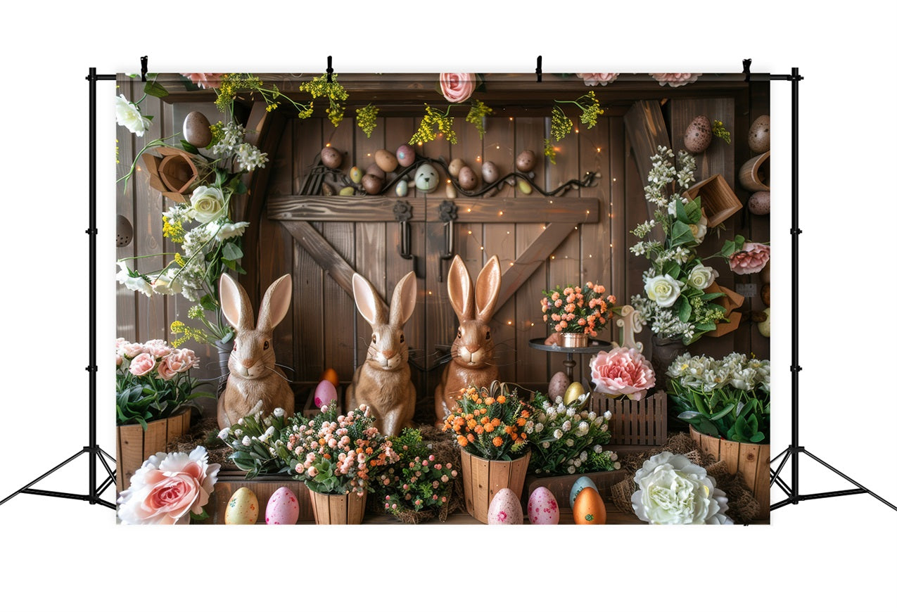 Easter Backdrops Bunny Trio Eggs Flowers Backdrop UK BRP11-370