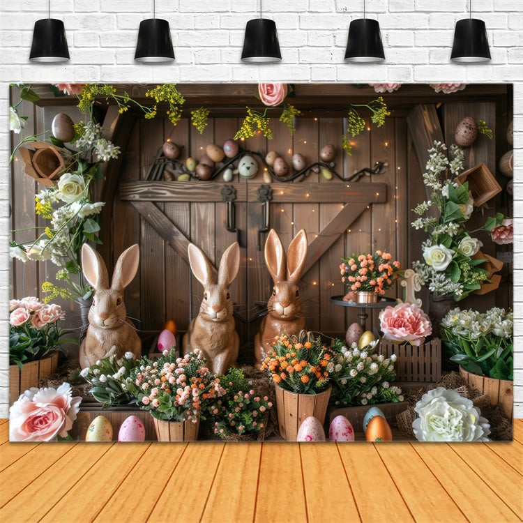 Easter Backdrops Bunny Trio Eggs Flowers Backdrop UK BRP11-370