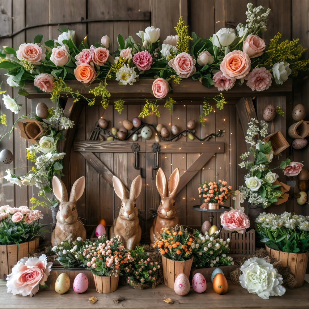 Easter Backdrops Bunny Trio Eggs Flowers Backdrop UK BRP11-370