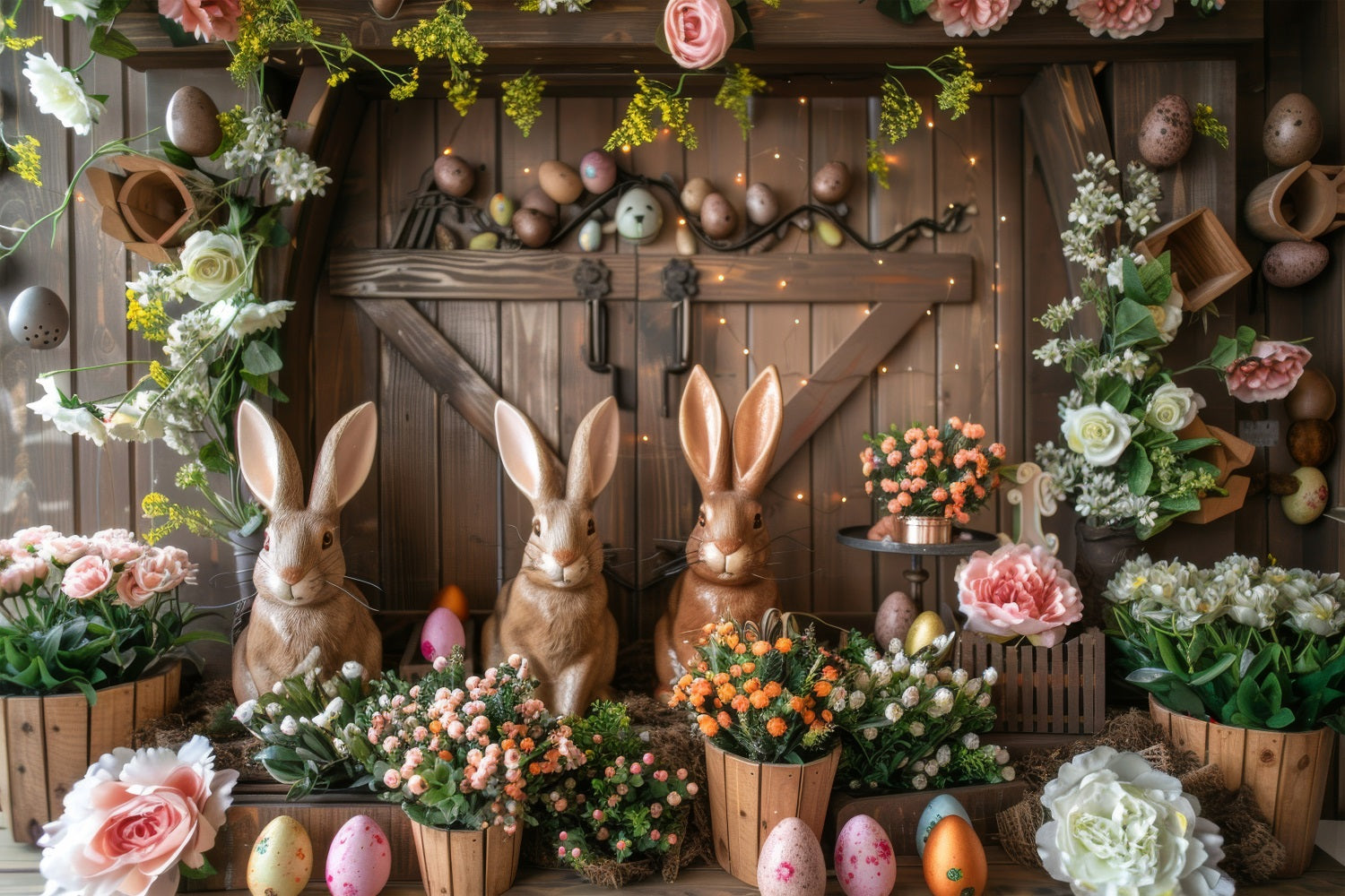 Easter Backdrops Bunny Trio Eggs Flowers Backdrop UK BRP11-370