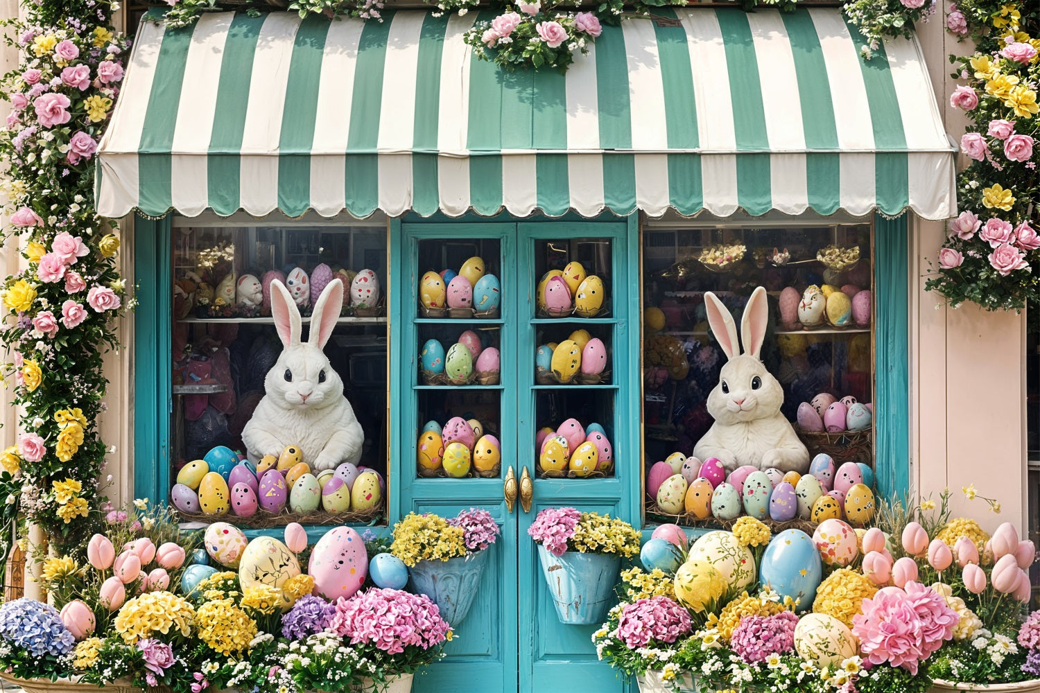 Easter Backdrops Floral Bunny Shop Window Backdrop UK BRP11-372