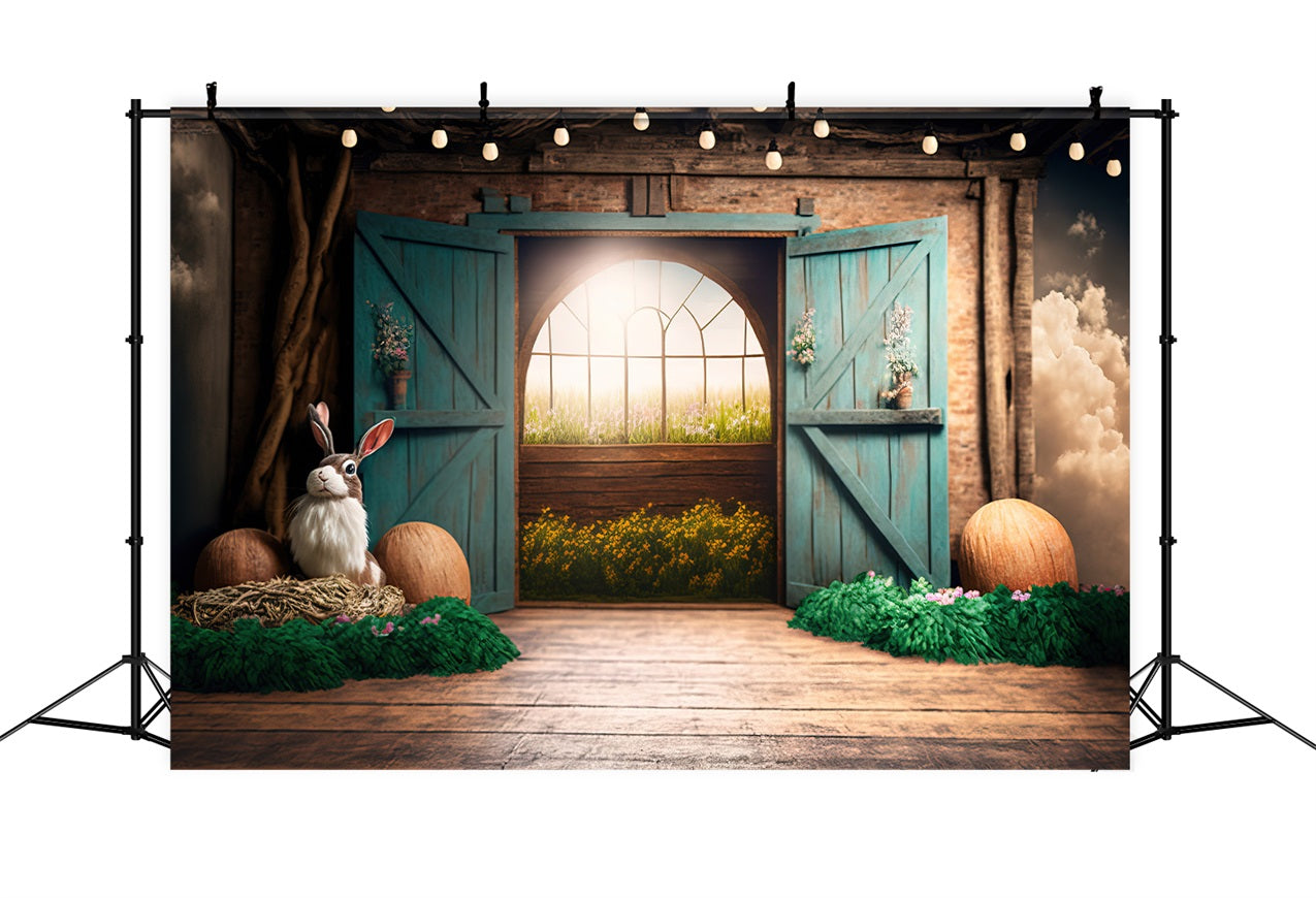 Easter Bunny Backdrop Rustic Barn Door Backdrop UK BRP11-374