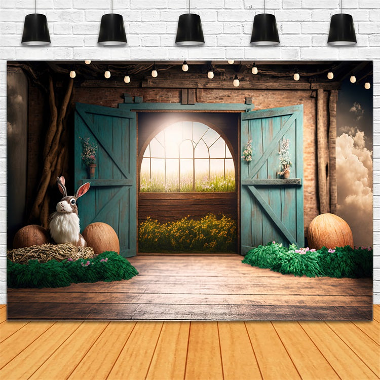 Easter Bunny Backdrop Rustic Barn Door Backdrop UK BRP11-374