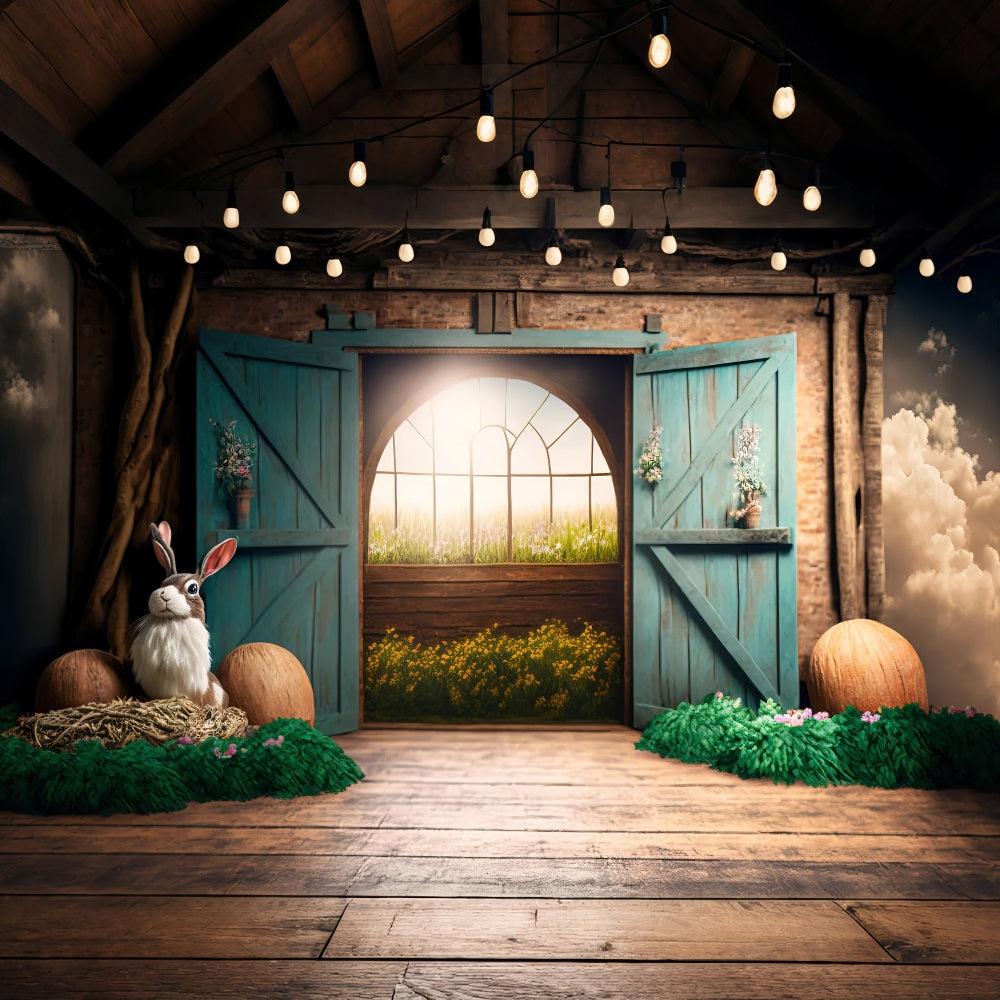 Easter Bunny Backdrop Rustic Barn Door Backdrop UK BRP11-374