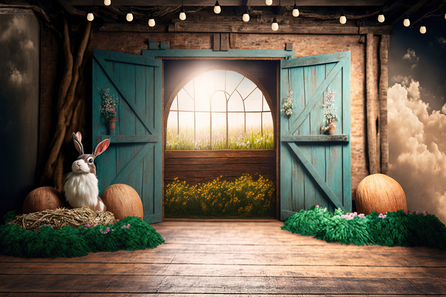 Easter Bunny Backdrop Rustic Barn Door Backdrop UK BRP11-374