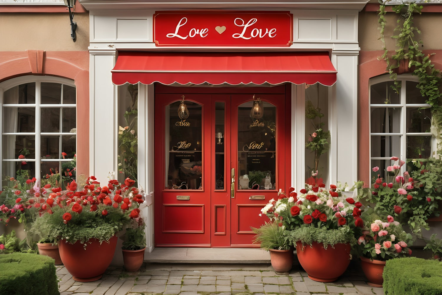 Valentine Backdrop Ideas Floral Love-Inspired Red Door Backdrop UK BRP11-377