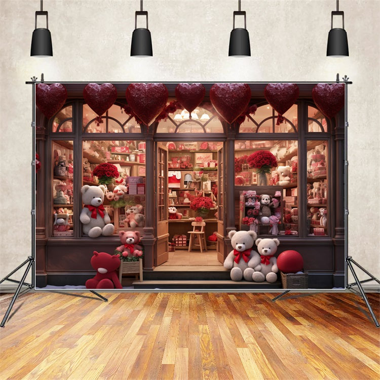 Valentine Photography Backdrop Teddy Bear Heart Shop Backdrop UK BRP11-378