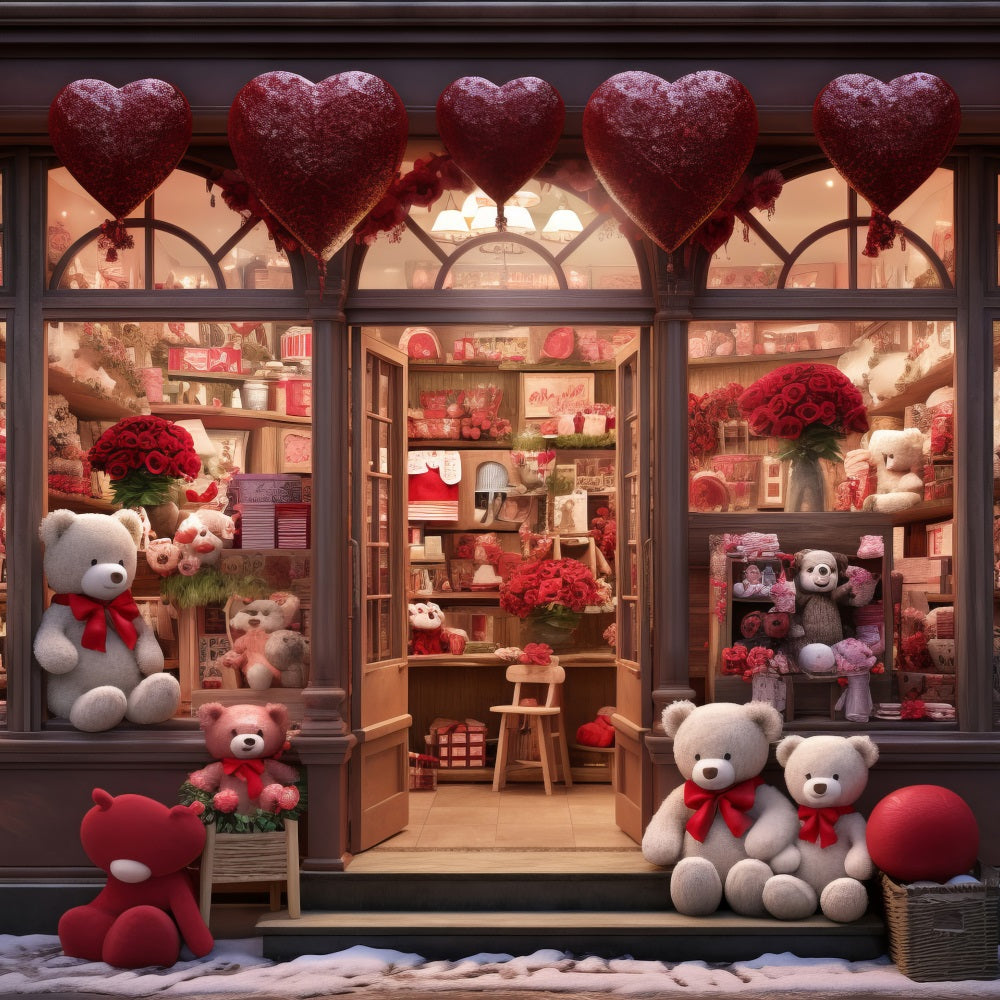 Valentine Photography Backdrop Teddy Bear Heart Shop Backdrop UK BRP11-378