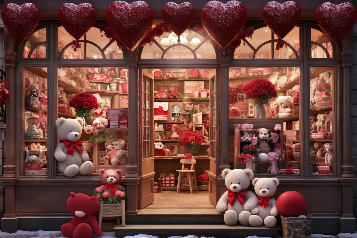 Valentine Photography Backdrop Teddy Bear Heart Shop Backdrop UK BRP11-378