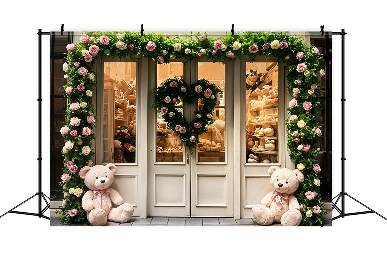 Valentine's Day Photography Backdrop Teddy Roses Door Backdrop UK BRP11-380