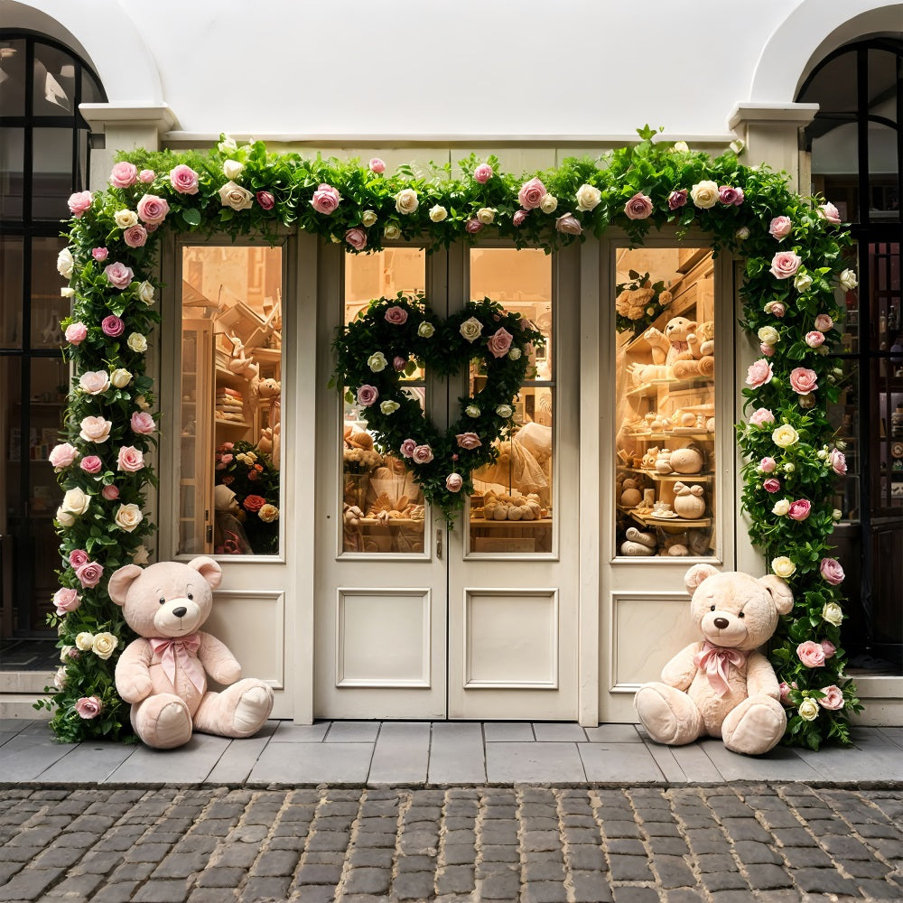 Valentine's Day Photography Backdrop Teddy Roses Door Backdrop UK BRP11-380