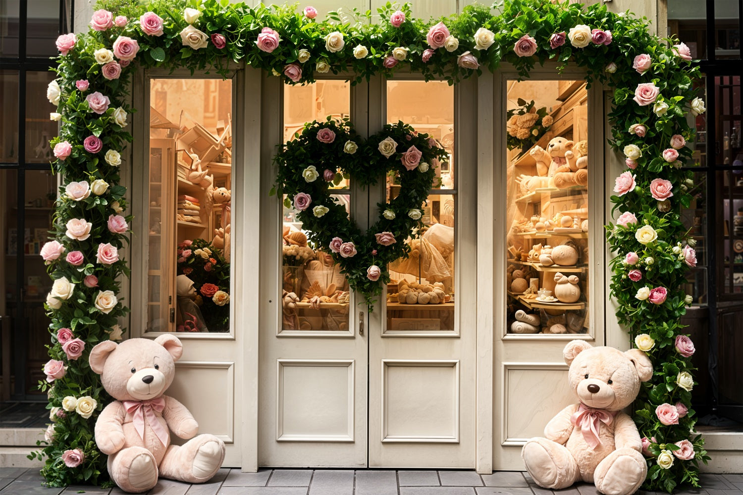 Valentine's Day Photography Backdrop Teddy Roses Door Backdrop UK BRP11-380