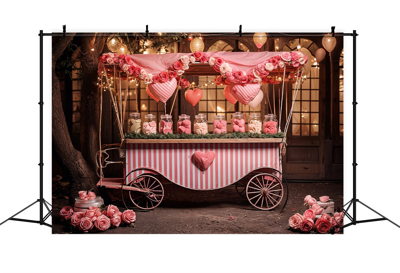 Backdrops Valentine's Day Heart Rose Candy Cart Backdrop UK BRP11-385