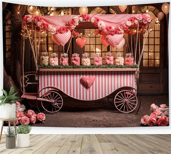 Backdrops Valentine's Day Heart Rose Candy Cart Backdrop UK BRP11-385